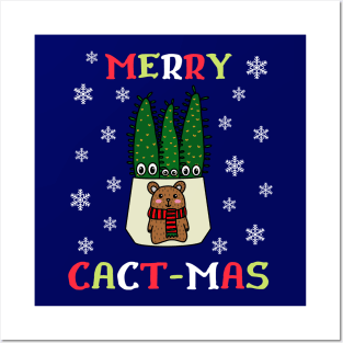 Merry Cact Mas - Eves Pin Cacti In Christmas Bear Pot Posters and Art